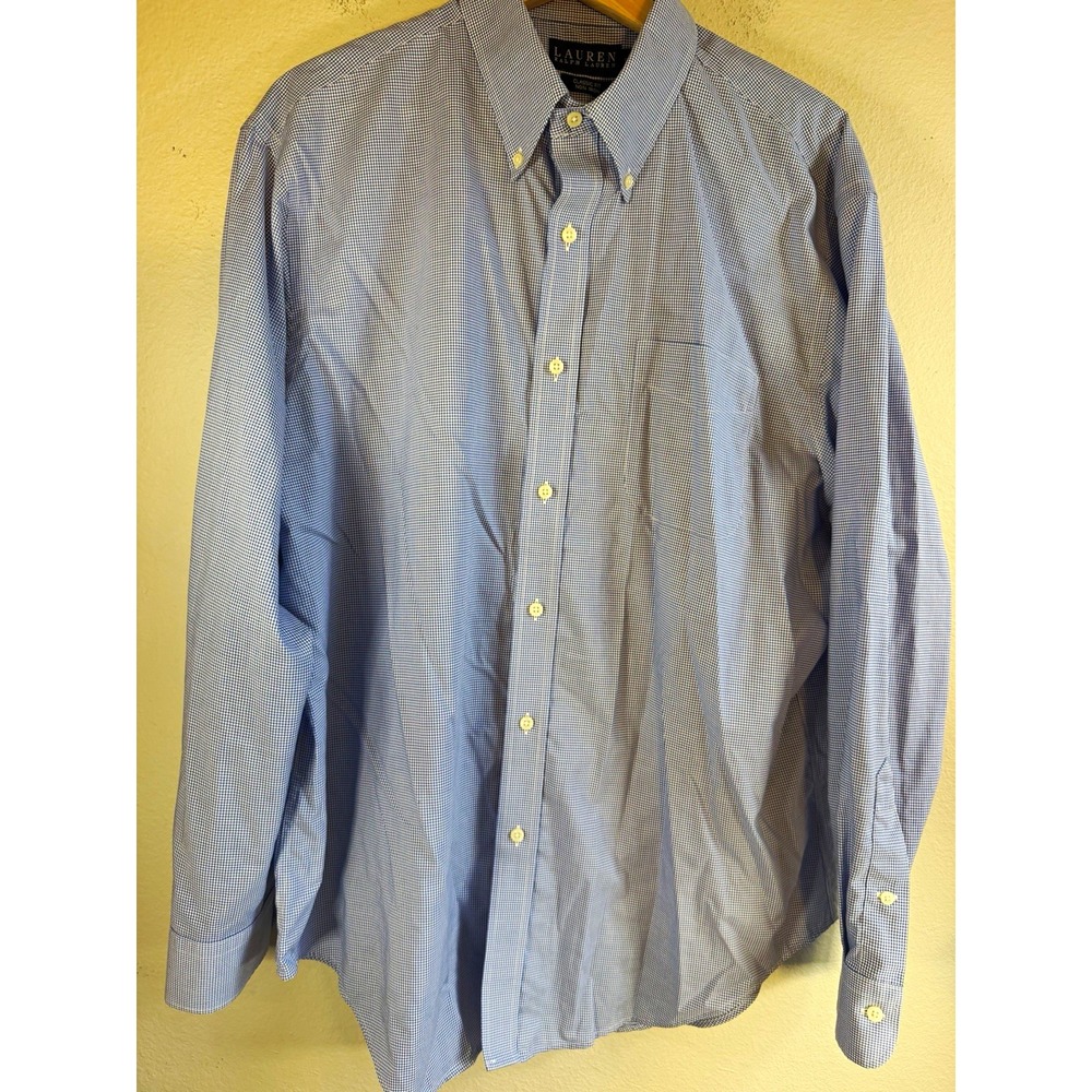 Lauren Ralph Lauren Men's 17 34/35 Blue/White Check Classic Fit Non-Iron Shirt